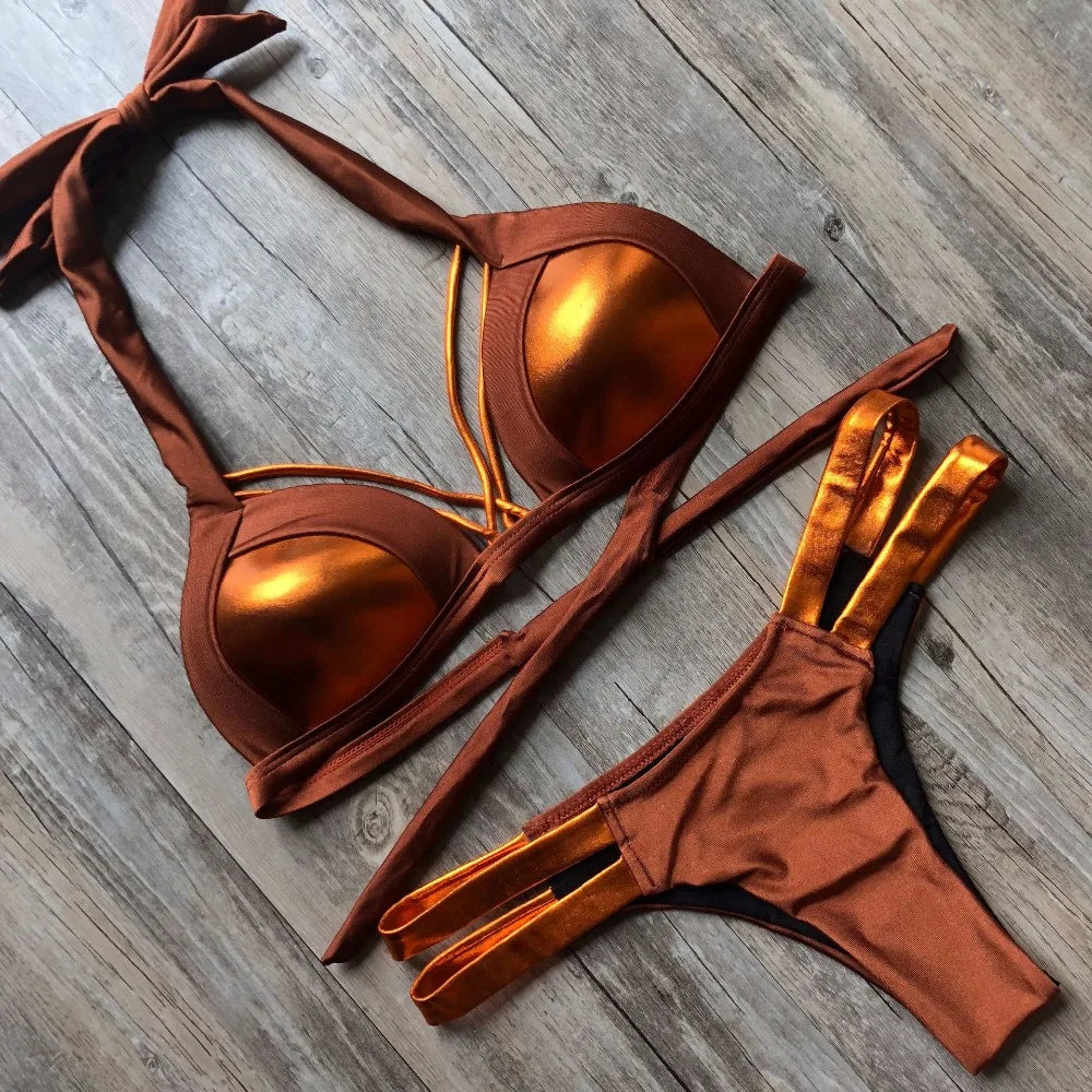 Bikini Halter Push Up Bonnets Plongeants – 2 Pièces