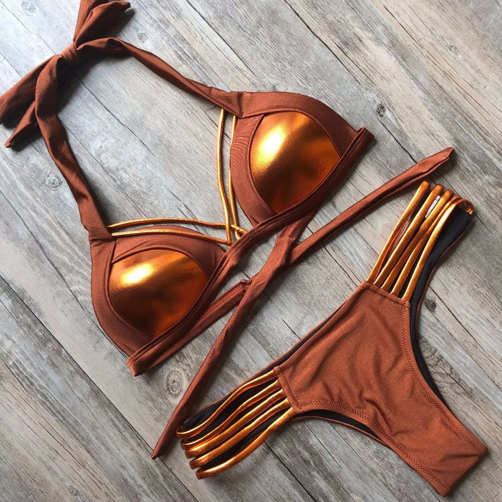 Bikini Halter Push Up Bonnets Plongeants – 2 Pièces
