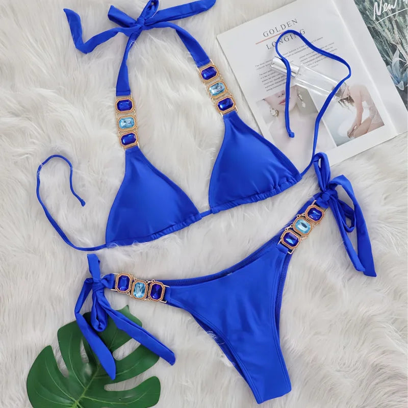 Bikini 2 Pieces Push Up avec Strass - Maillot de Bain Femme