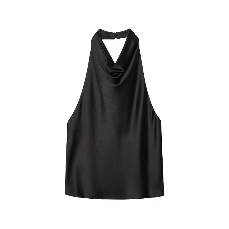 Top Halter Satin Dos Nu – Camisole Élégante Été Femme
