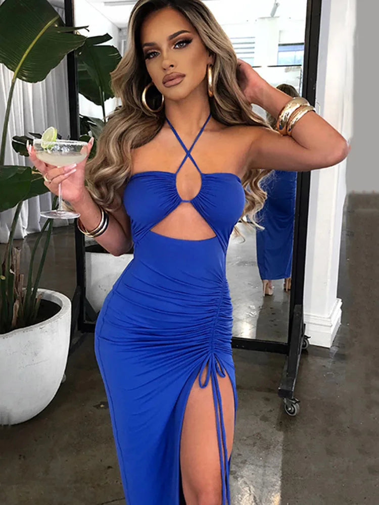 Sleeveless Bodycon Backless V-Neck Midi Dress - Slim Night Club
