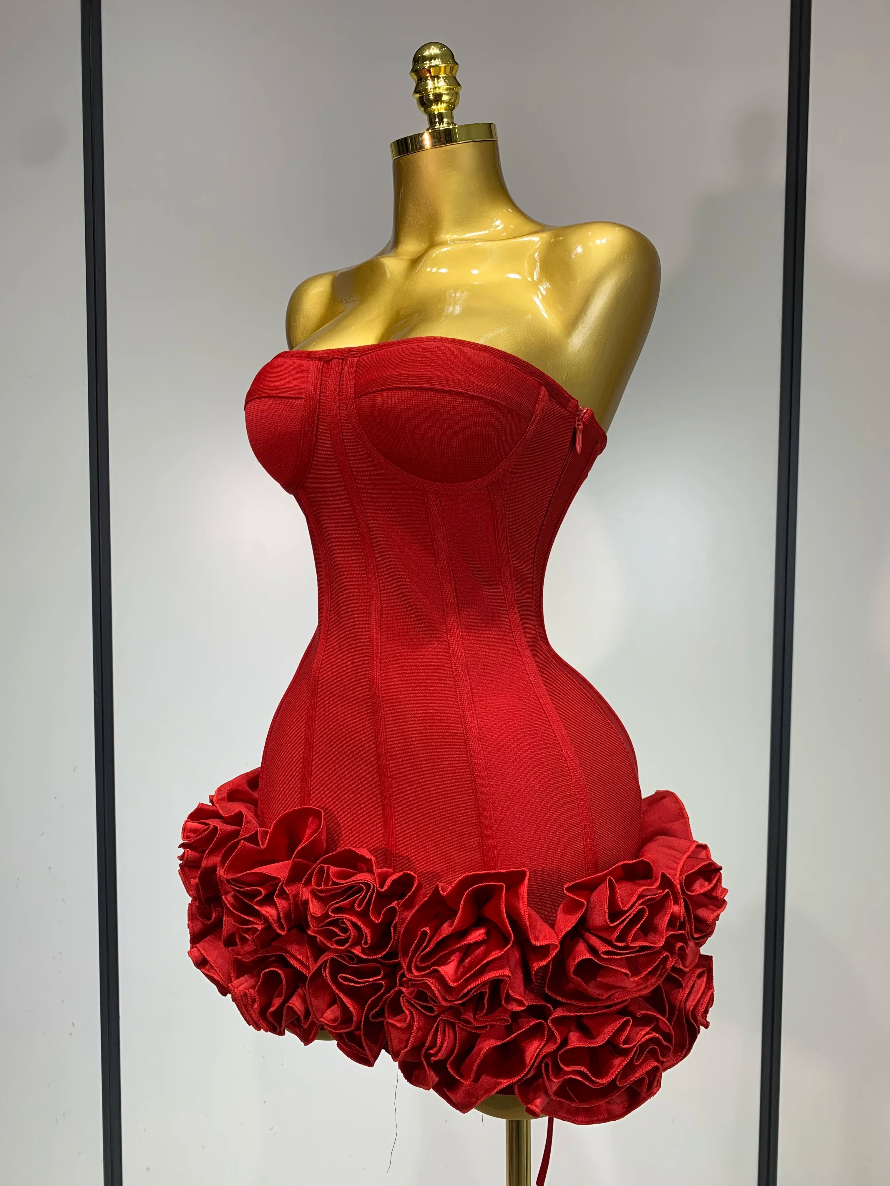Vestito Bandage Mini Strapless Applicazioni Floreali - Serata VIP
