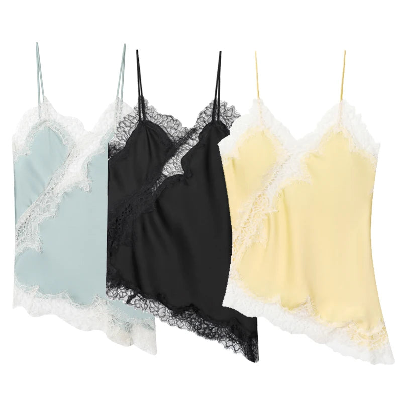 Top Slip Asymétrique Satin Dentelle Dos Nu – Y2K Chic Femme