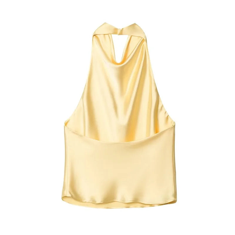 Top Halter Satin Dos Nu – Camisole Élégante Été Femme