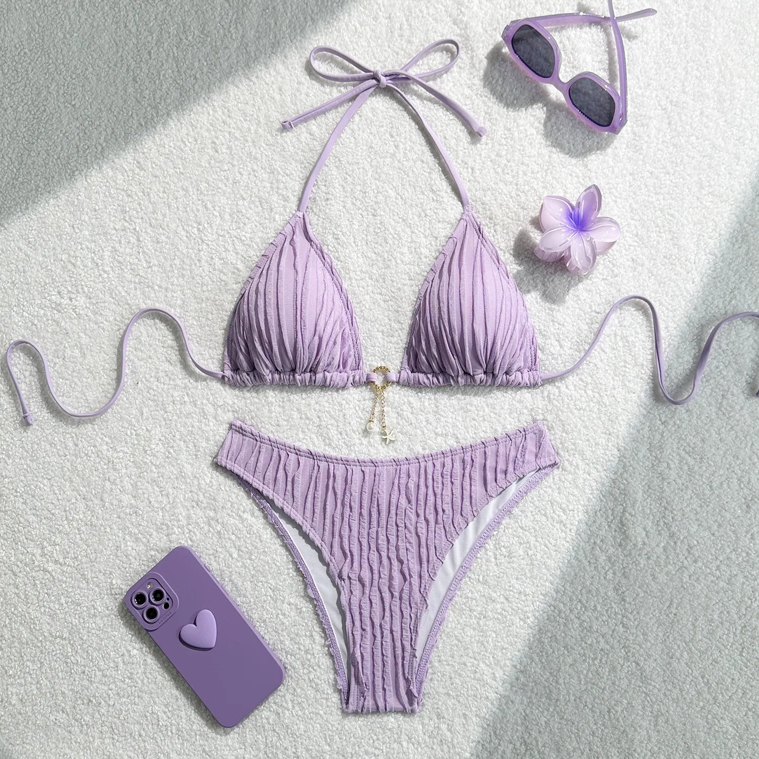 Bikini Halter Froncé Volants 2 Pièces – Coupe Haute Brésilienne