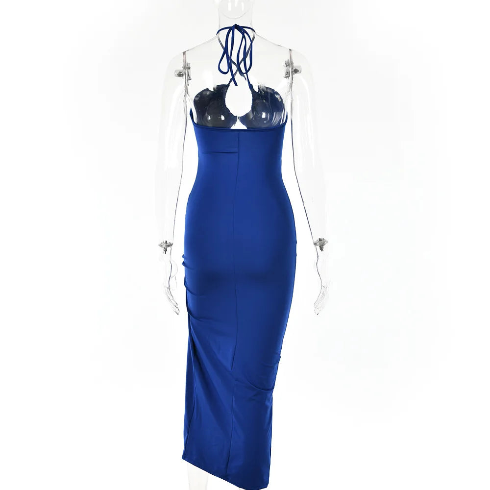 Sleeveless Bodycon Backless V-Neck Midi Dress - Slim Night Club