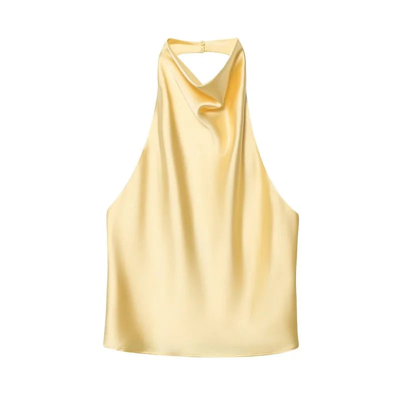 Top Halter Satin Dos Nu – Camisole Élégante Été Femme