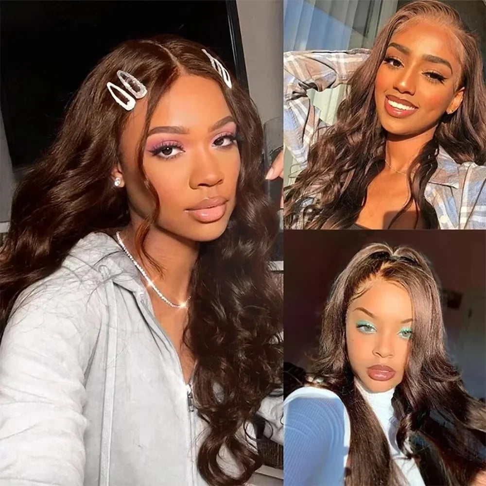 Perruque Lace Front HD Body Wave Brun Chocolat – 46 Pouces