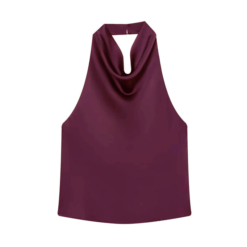 Top Halter Satin Dos Nu – Camisole Élégante Été Femme