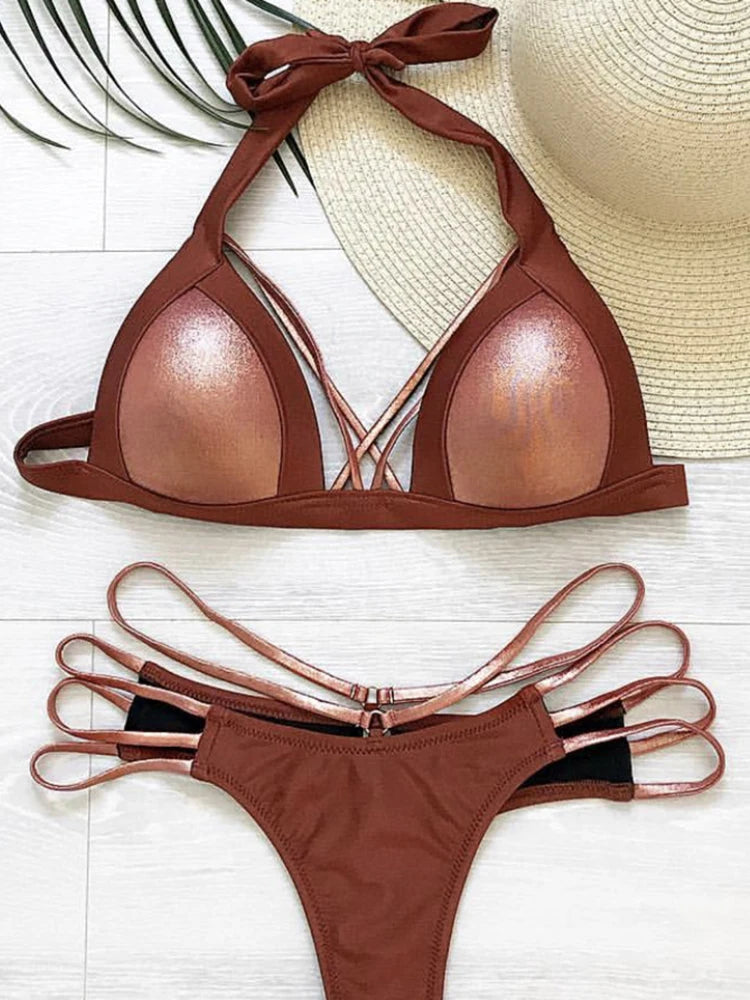 Bikini Halter Push Up Bonnets Plongeants – 2 Pièces