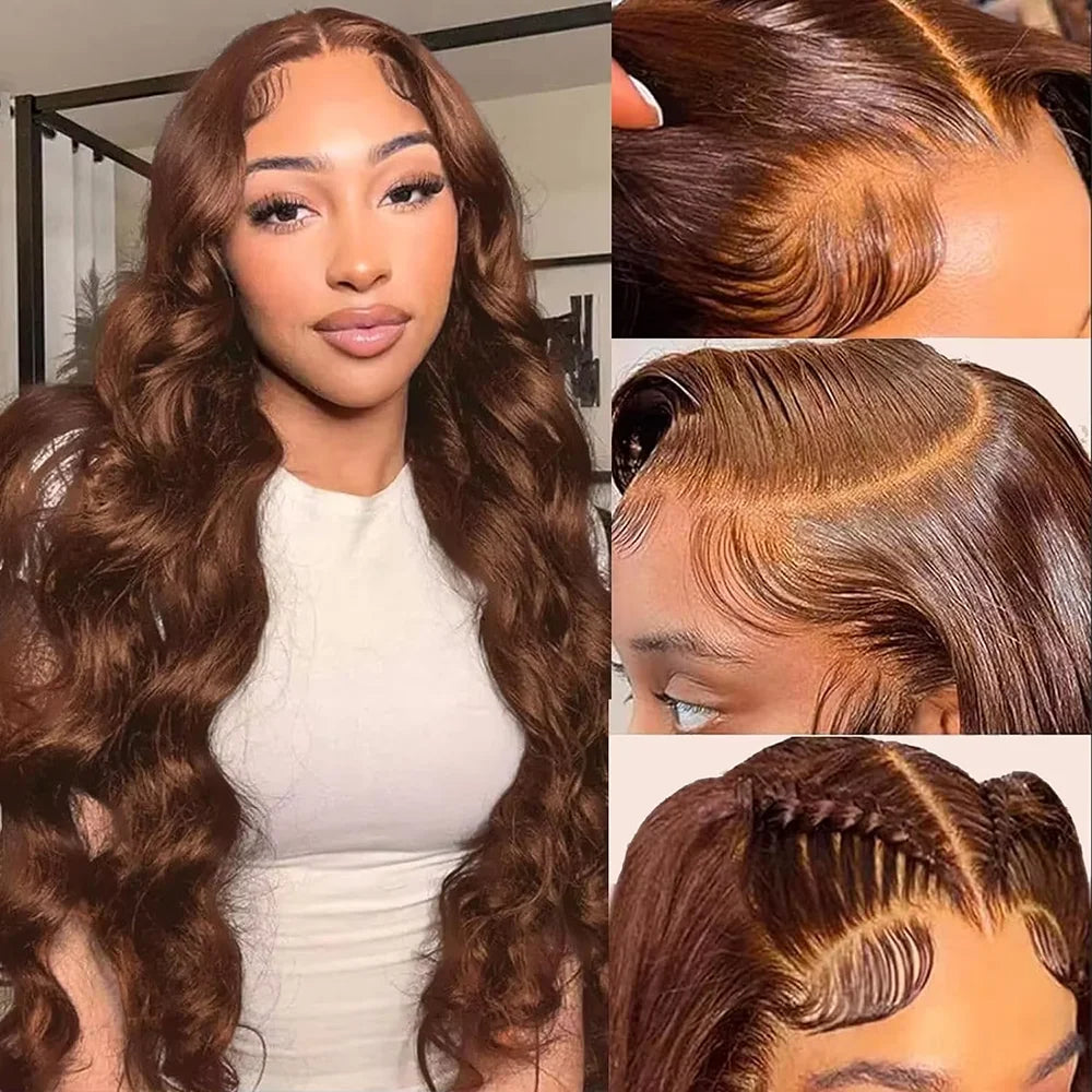 Perruque Lace Front HD Body Wave Brun Chocolat – 46 Pouces