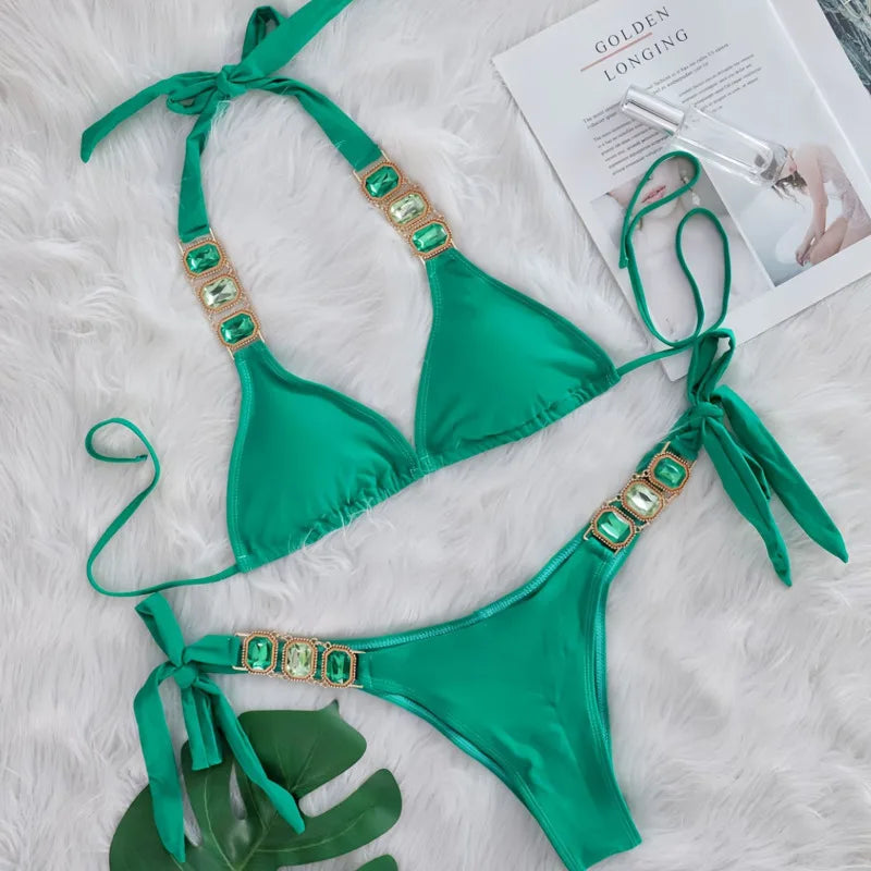 Bikini 2 Pieces Push Up avec Strass - Maillot de Bain Femme