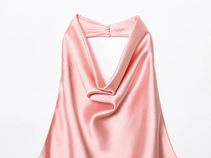 Top Halter Satin Dos Nu – Camisole Élégante Été Femme