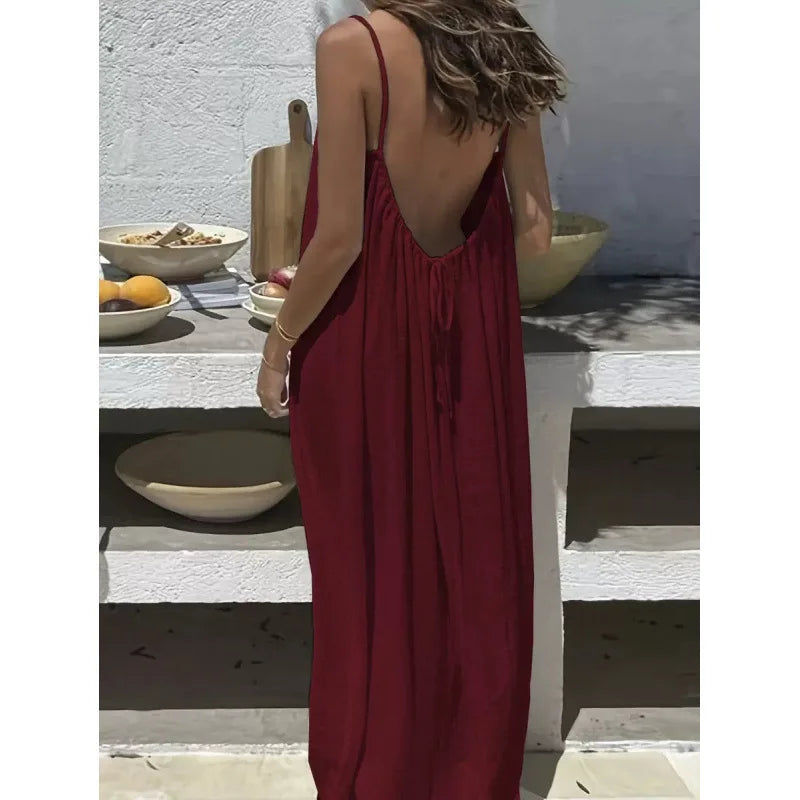 Robe Maxi Ample Sans Bretelles Dos Nu – Confort & Style
