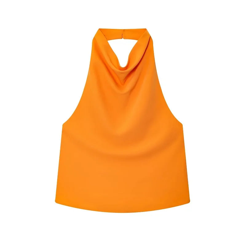 Top Halter Satin Dos Nu – Camisole Élégante Été Femme