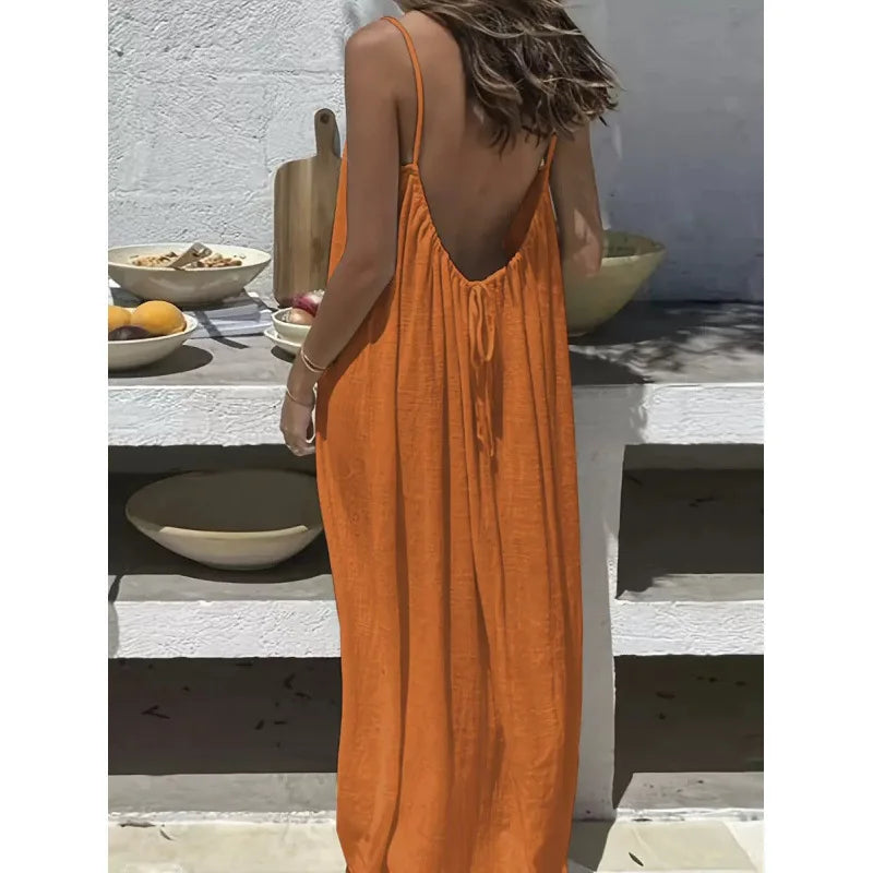 Robe Maxi Ample Sans Bretelles Dos Nu – Confort & Style