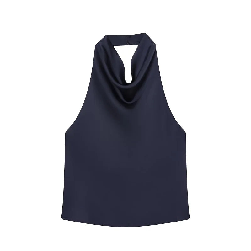Top Halter Satin Dos Nu – Camisole Élégante Été Femme