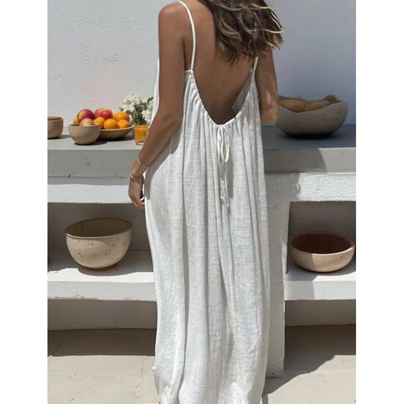 Robe Maxi Ample Sans Bretelles Dos Nu – Confort & Style