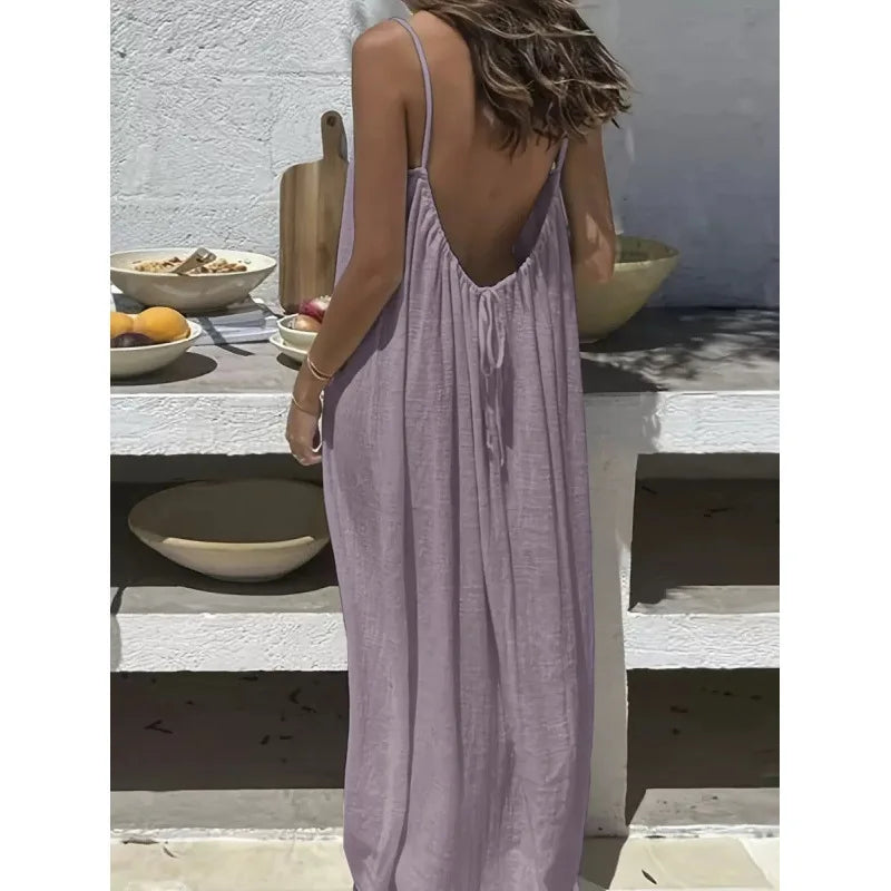 Robe Maxi Ample Sans Bretelles Dos Nu – Confort & Style
