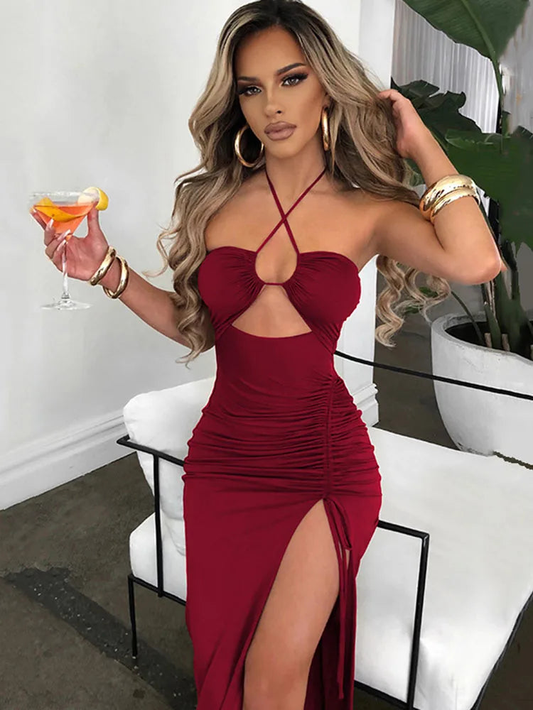 Sleeveless Bodycon Backless V-Neck Midi Dress - Slim Night Club