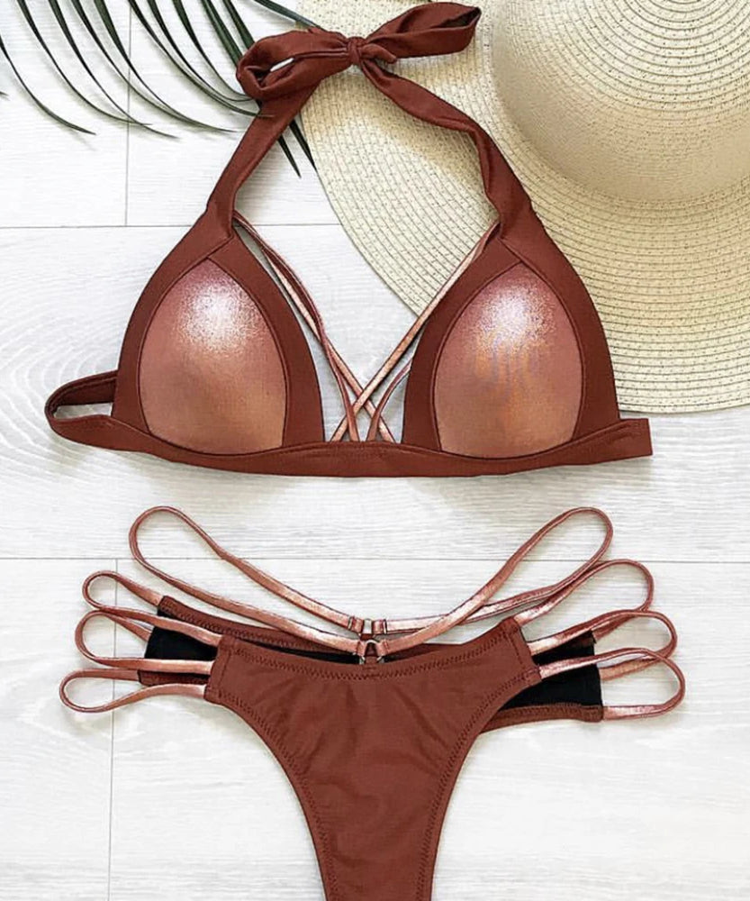 Bikini Halter Push Up Bonnets Plongeants – 2 Pièces