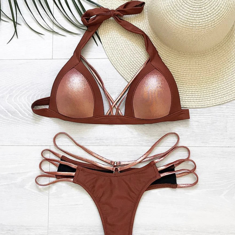 Bikini Halter Push Up Bonnets Plongeants – 2 Pièces