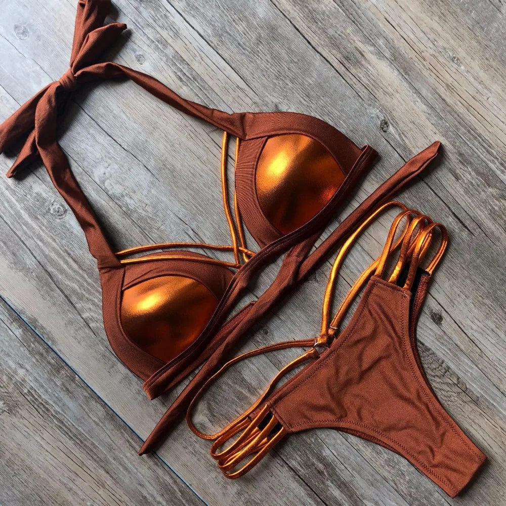 Bikini Halter Push Up Bonnets Plongeants – 2 Pièces