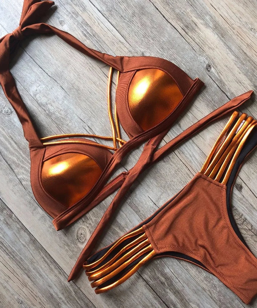 Bikini Halter Push Up Bonnets Plongeants – 2 Pièces