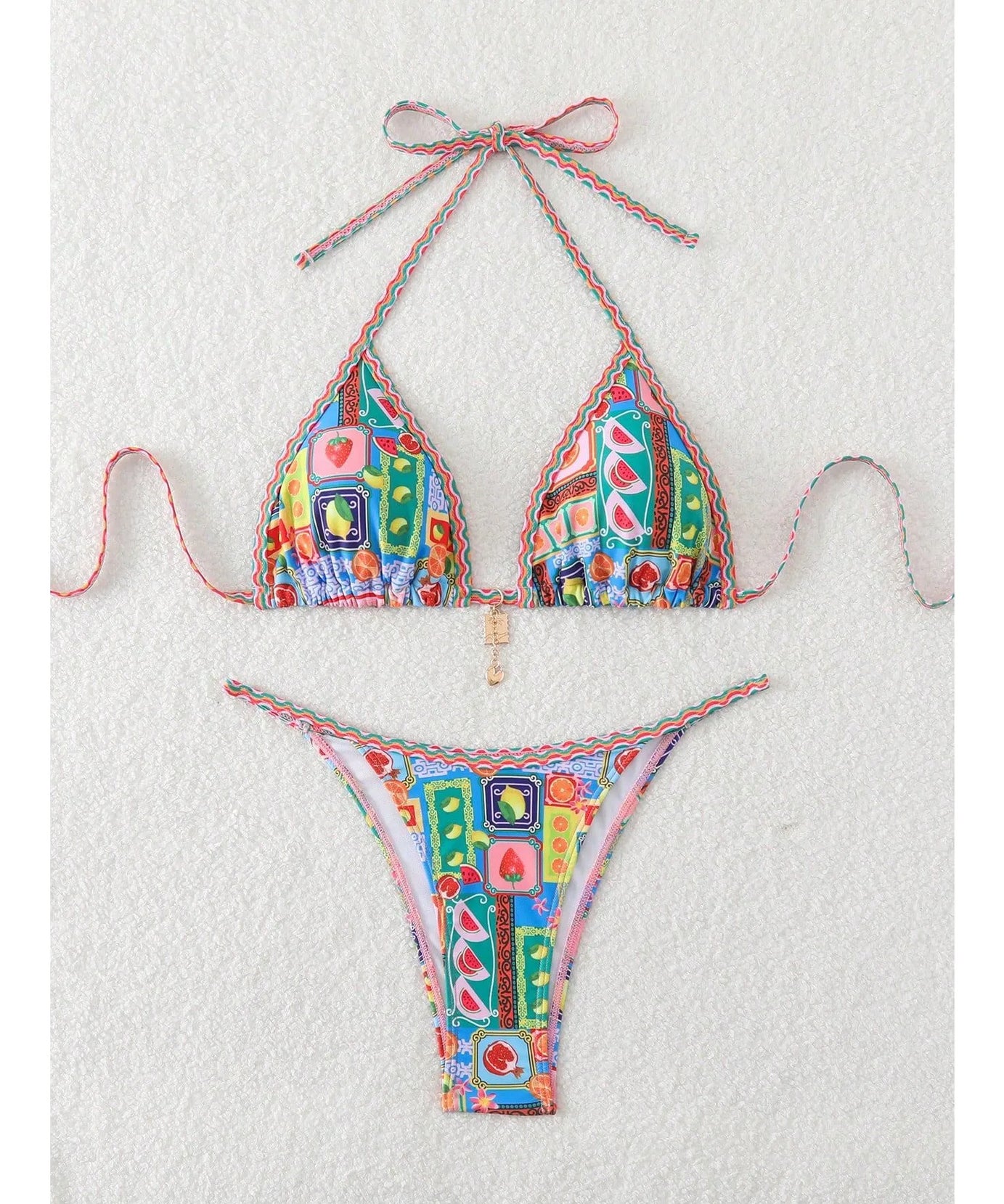 Bikini Tropical Halter Push Up Tanga – Micro Maillot Été