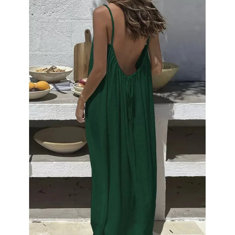 Robe Maxi Ample Sans Bretelles Dos Nu – Confort & Style