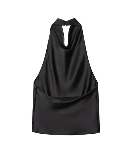 Top Halter Satin Dos Nu – Camisole Élégante Été Femme