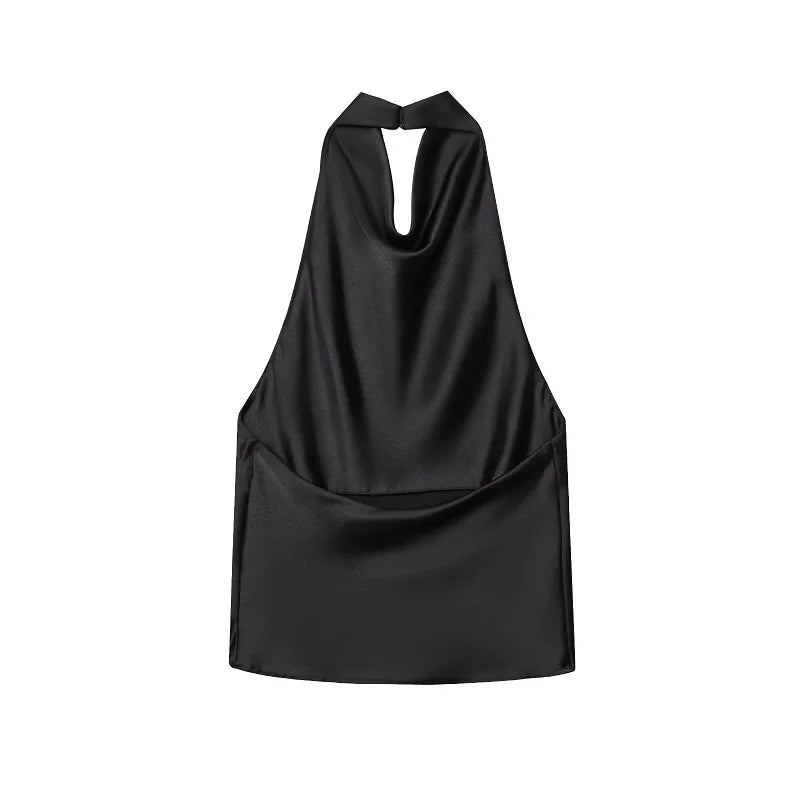 Top Halter Satin Dos Nu – Camisole Élégante Été Femme