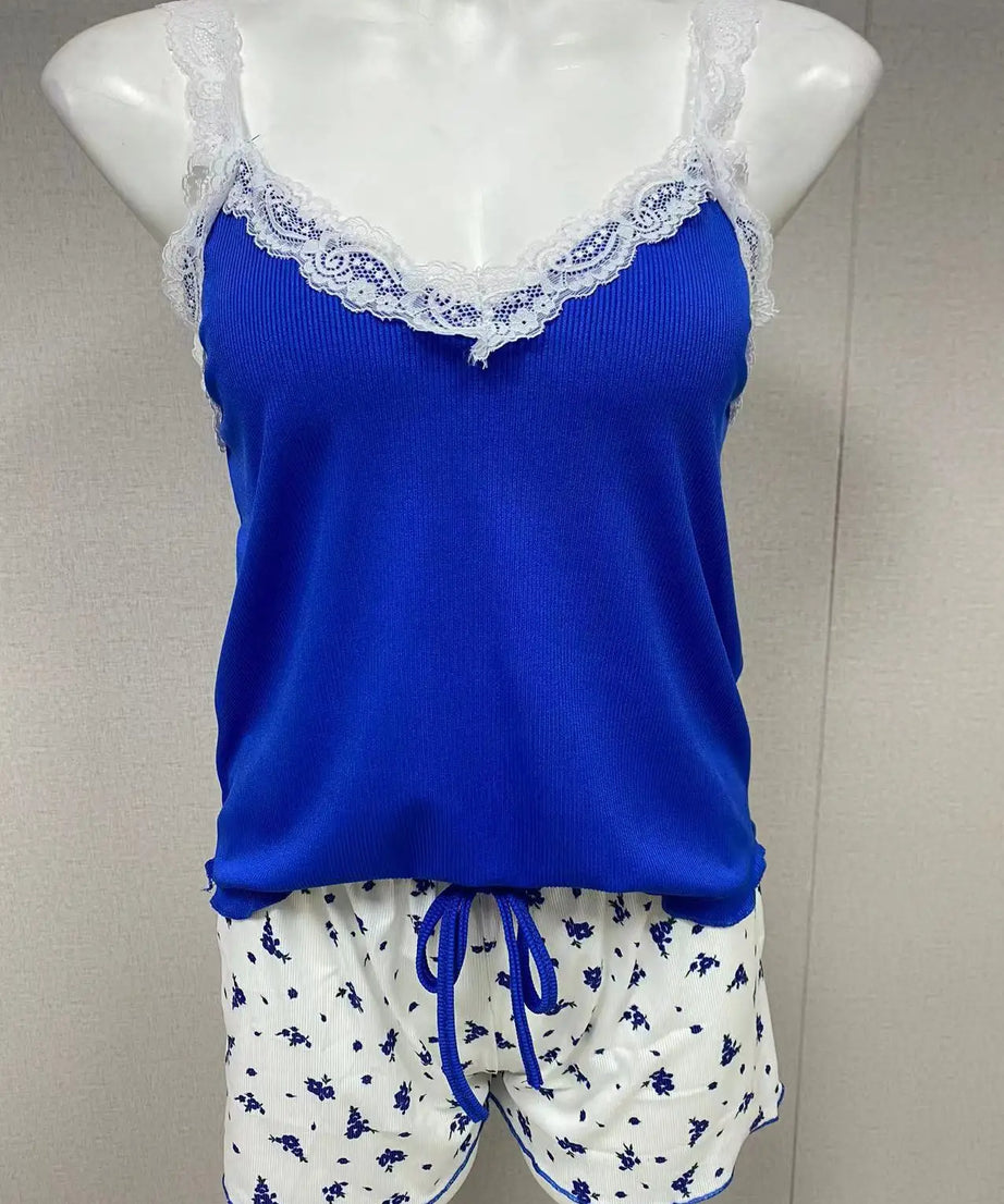 Ensemble Pyjama Dentelle 2 Pièces Camisole + Short – Été Femme