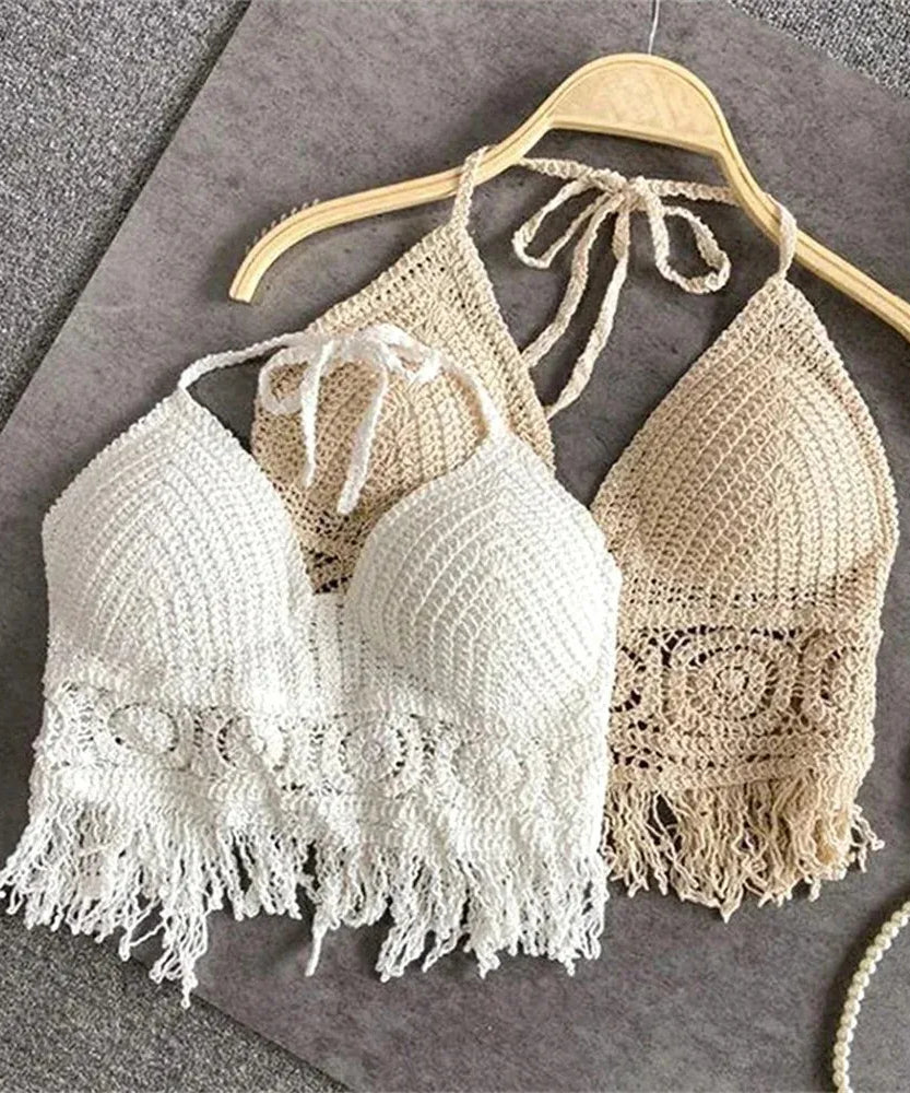 Top Halter Boho Franges Broderies Dos Nu – Été & Festival