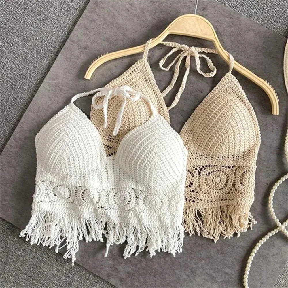 Top Halter Boho Franges Broderies Dos Nu – Été & Festival