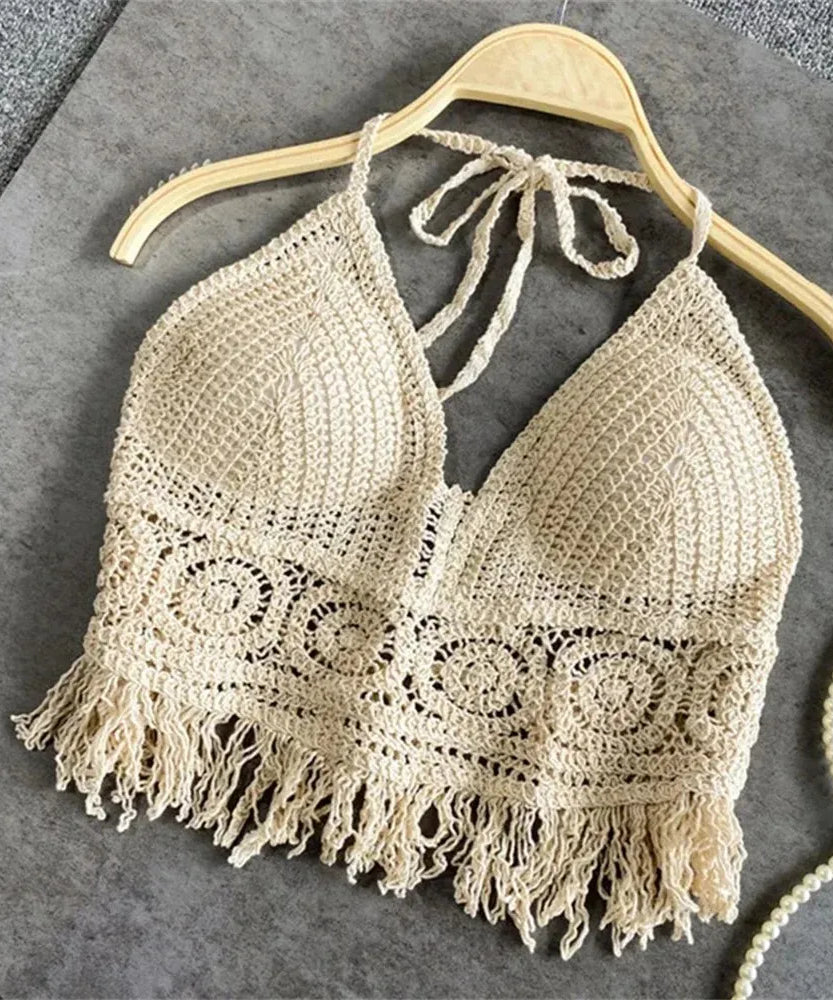 Top Halter Boho Franges Broderies Dos Nu – Été & Festival