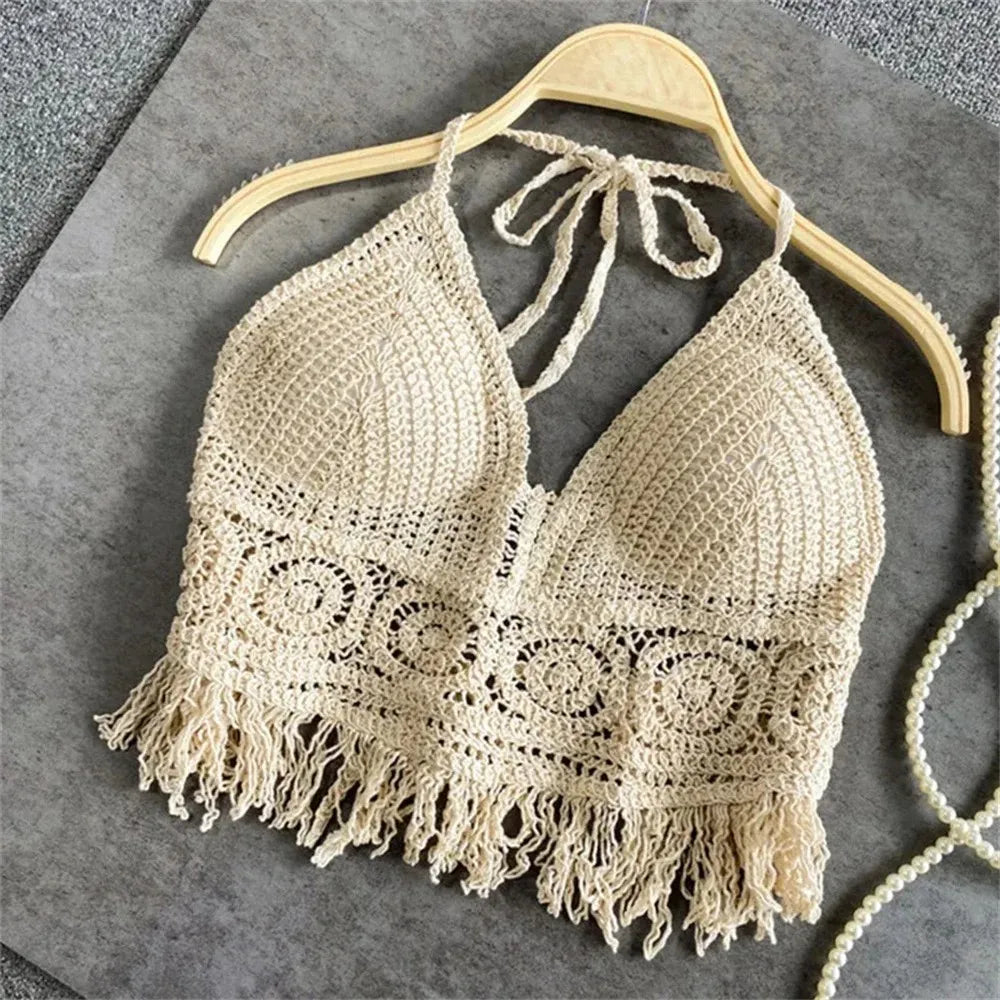 Top Halter Boho Franges Broderies Dos Nu – Été & Festival
