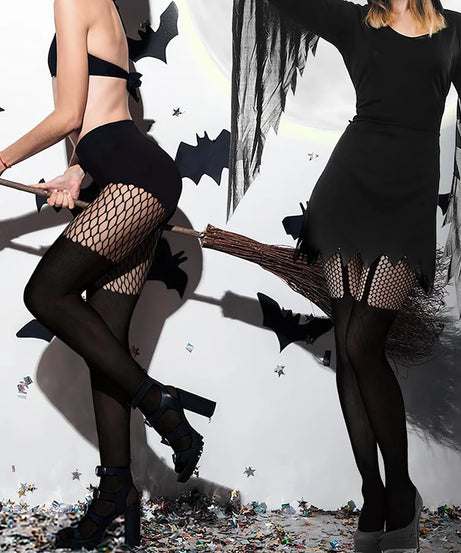 Collants Résille Faux-Cuissardes – Rayures, Bretelles & Patchwork