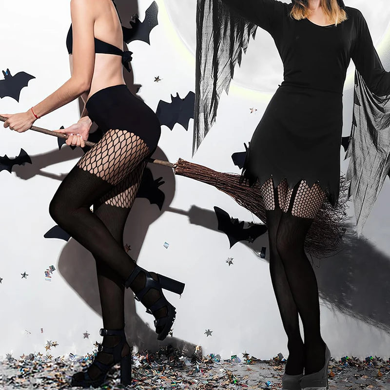 Collants Résille Faux-Cuissardes – Rayures, Bretelles & Patchwork