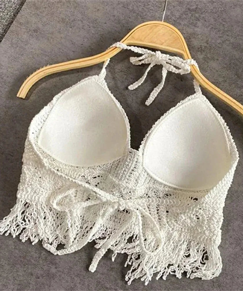 Top Halter Boho Franges Broderies Dos Nu – Été & Festival