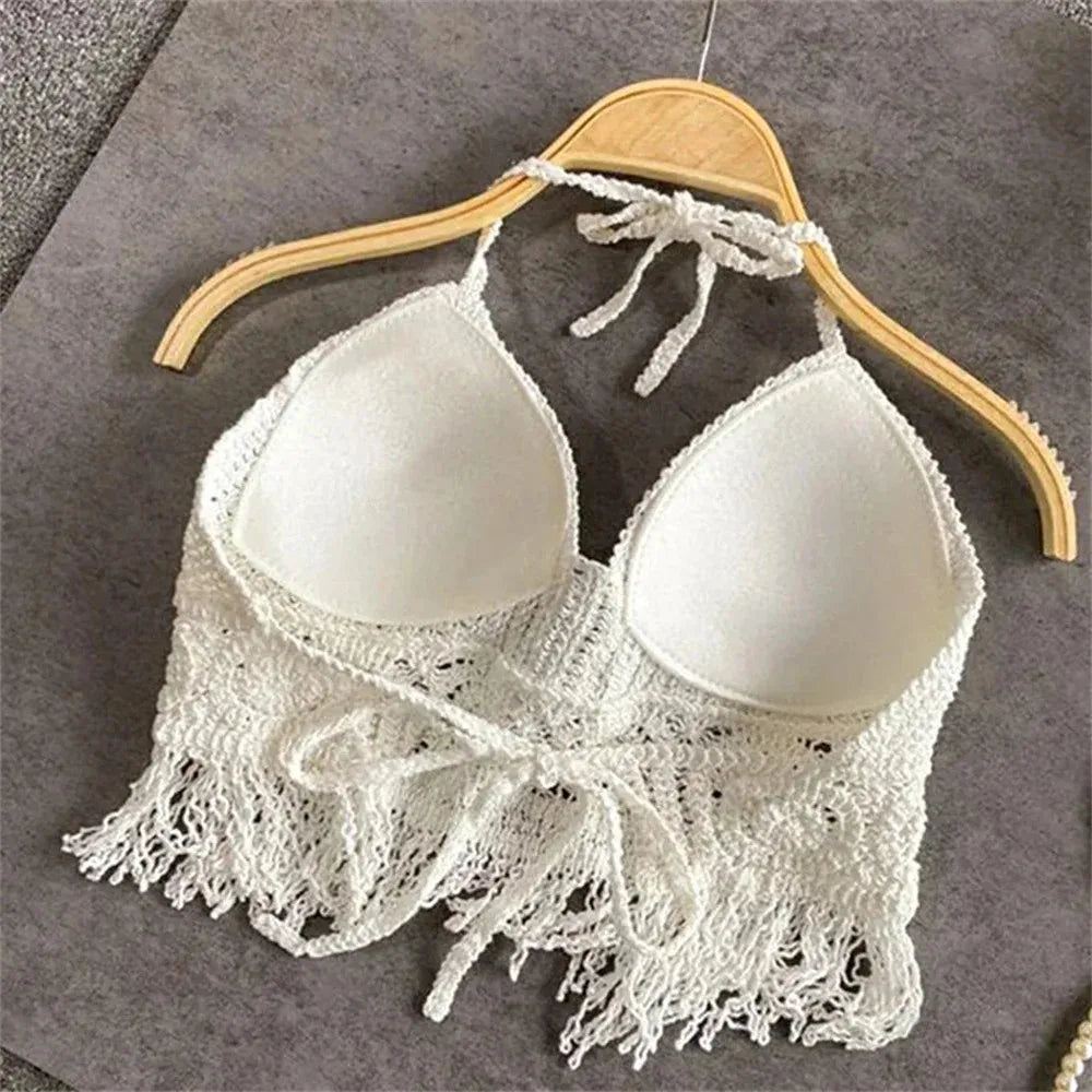 Top Halter Boho Franges Broderies Dos Nu – Été & Festival