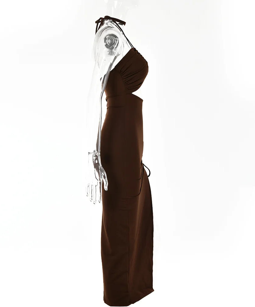 Robe Midi Bodycon Dos Nu Sans Manches Col V – Slim Night Club