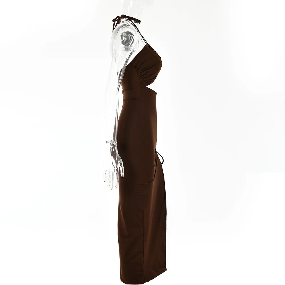 Robe Midi Bodycon Dos Nu Sans Manches Col V – Slim Night Club