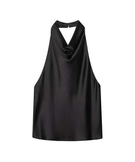 Top Halter Satin Dos Nu – Camisole Élégante Été Femme