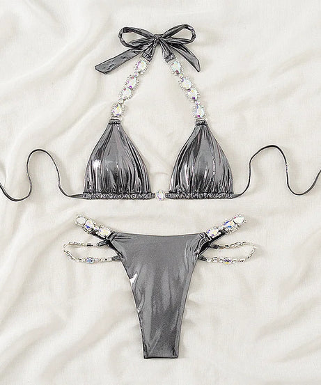 Bikini Strass Push Up Taille Basse 2 Pièces – Été 2026