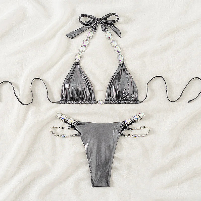 Bikini Strass Push Up Taille Basse 2 Pièces – Été 2026