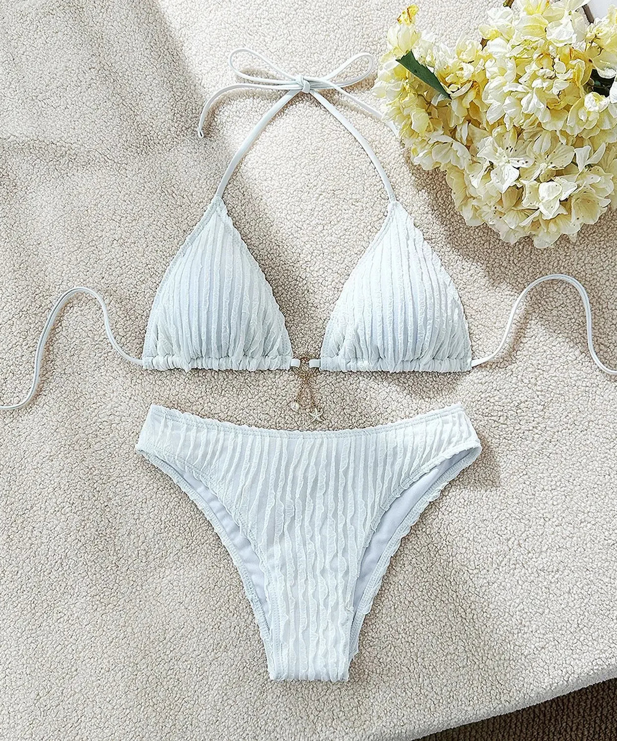 Bikini Halter Froncé Volants 2 Pièces – Coupe Haute Brésilienne