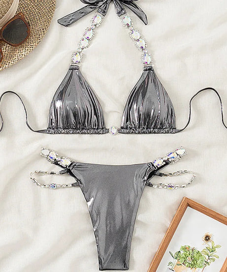 Bikini Strass Push Up Taille Basse 2 Pièces – Été 2026