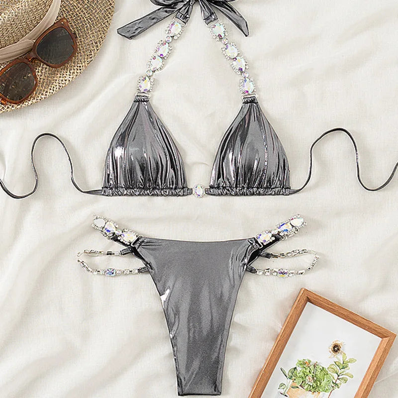 Bikini Strass Push Up Taille Basse 2 Pièces – Été 2026