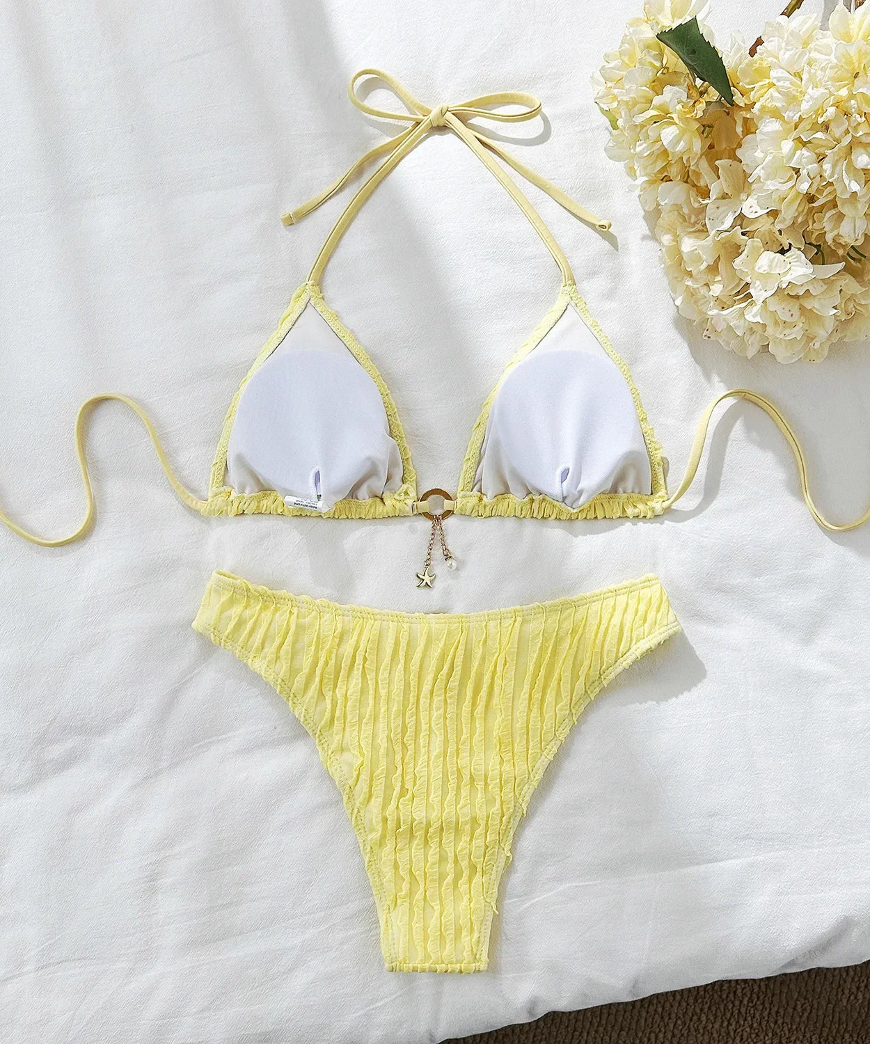 Bikini Halter Froncé Volants 2 Pièces – Coupe Haute Brésilienne